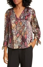 Rebecca Taylor Snakeskin Print Tie Cuff Top   Nordstrom at Nordstrom